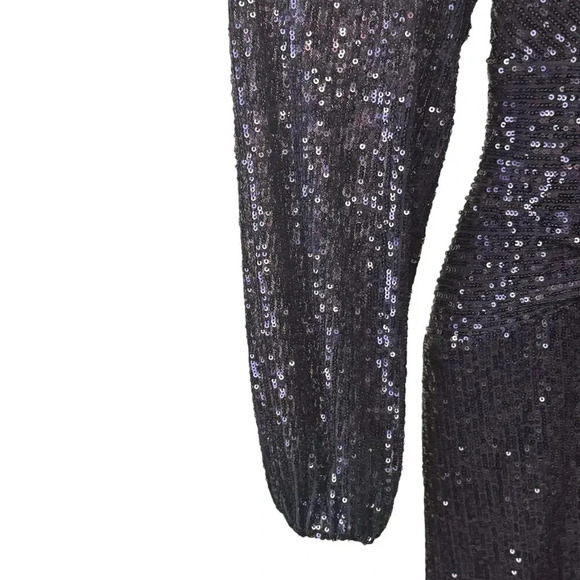 New Aqua Long Sleeve Blue Sequin Twist Long Gown Wedding Gala Dress Women's 10 - Picture 5 of 13